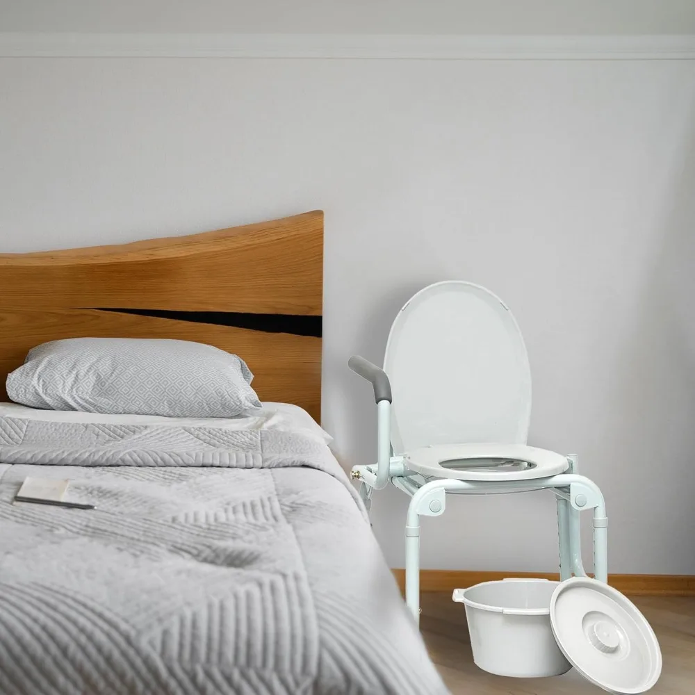 Adjustable Drop Arm Commode Chair for Elderly and Disabled with Folding Design and Side Handles