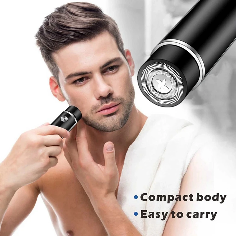 Mini barbeador elétrico para homens, Aparador de barba portátil, Lavável Face Shaver, Recarregável USB