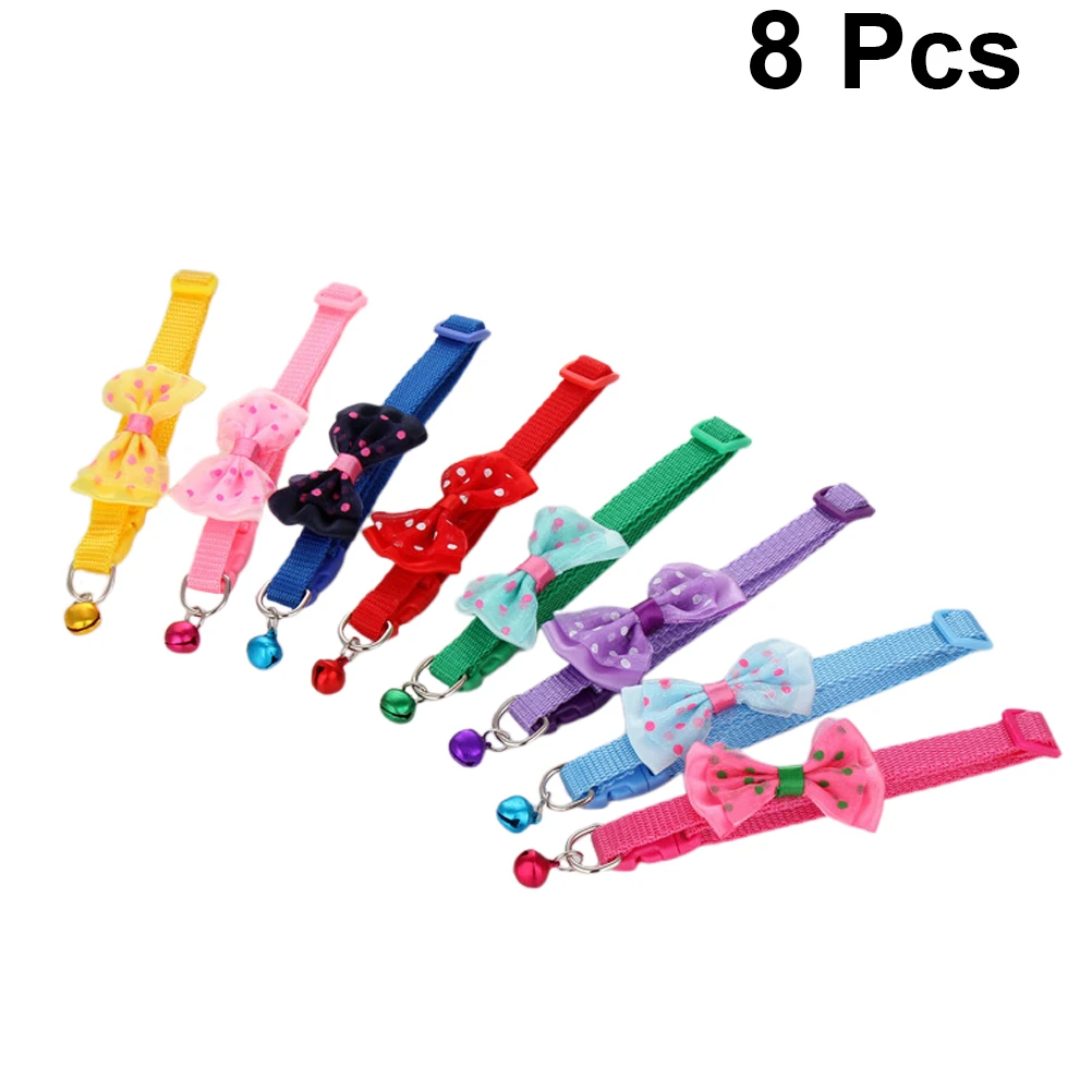 

8pcs Adjustable Cat Dog Collars Cute Bowknot Bells Pink Pet Supplies Kitten Necklace Fashion Stylish Photo Prop