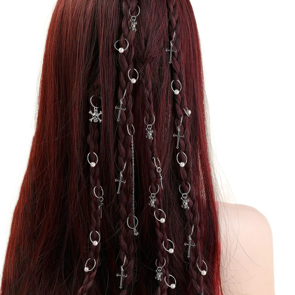 

13pcs Cross Skull Mixed Hair Rings Set Metal Cuff Clips Headwear Dreadlocks Beads Dirty Braids Charm Hair Braid Tubes for Braids