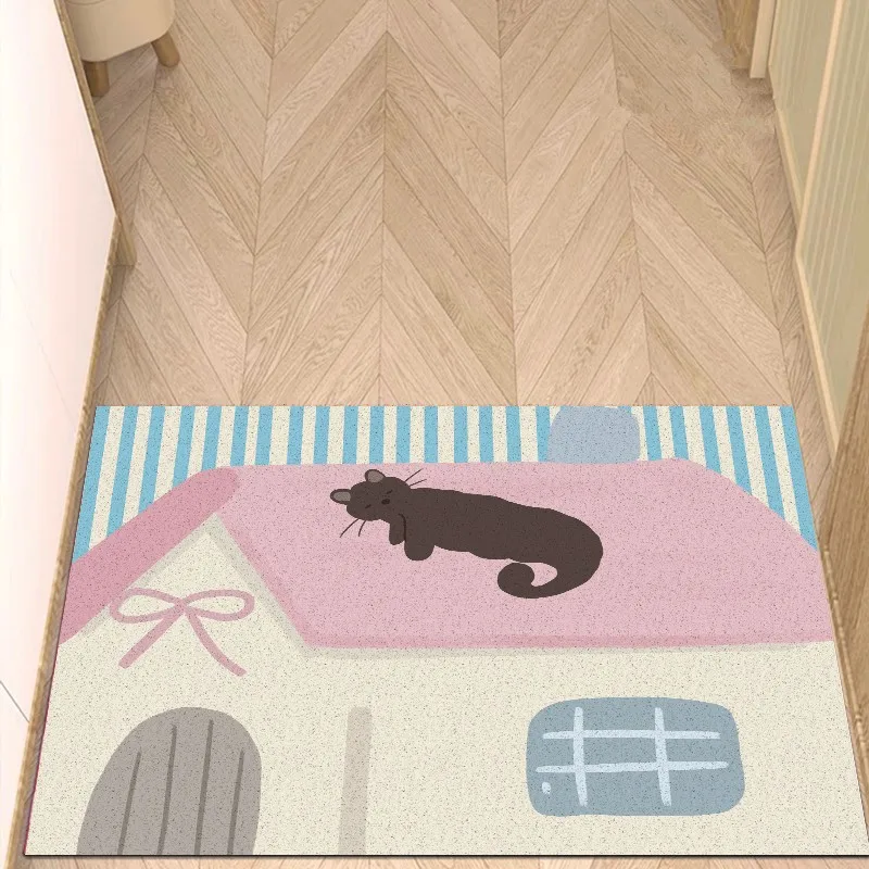Cute Cartoon House Mat PVC Coil Doormat Anti Slip Dirt Trapper Rug Cuttable Easy Clean Indoor Outdoor Front Door Entrance Floor