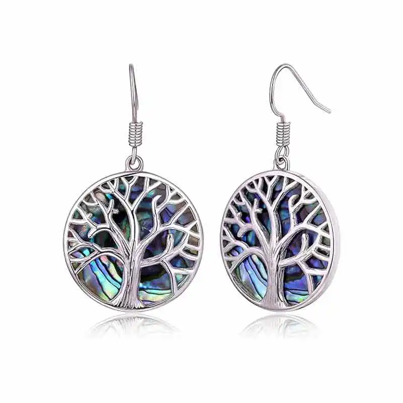 

BBL01 Tree of Life Earrings For Women | 18K White Gold Plated Created Abalone Tree Of Life Dangling