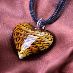 Vintage Handmade Lamp Work Beads 1set 36MM Amber Glazed Big Peach Heart Shape Glass Pendant Necklace Gift