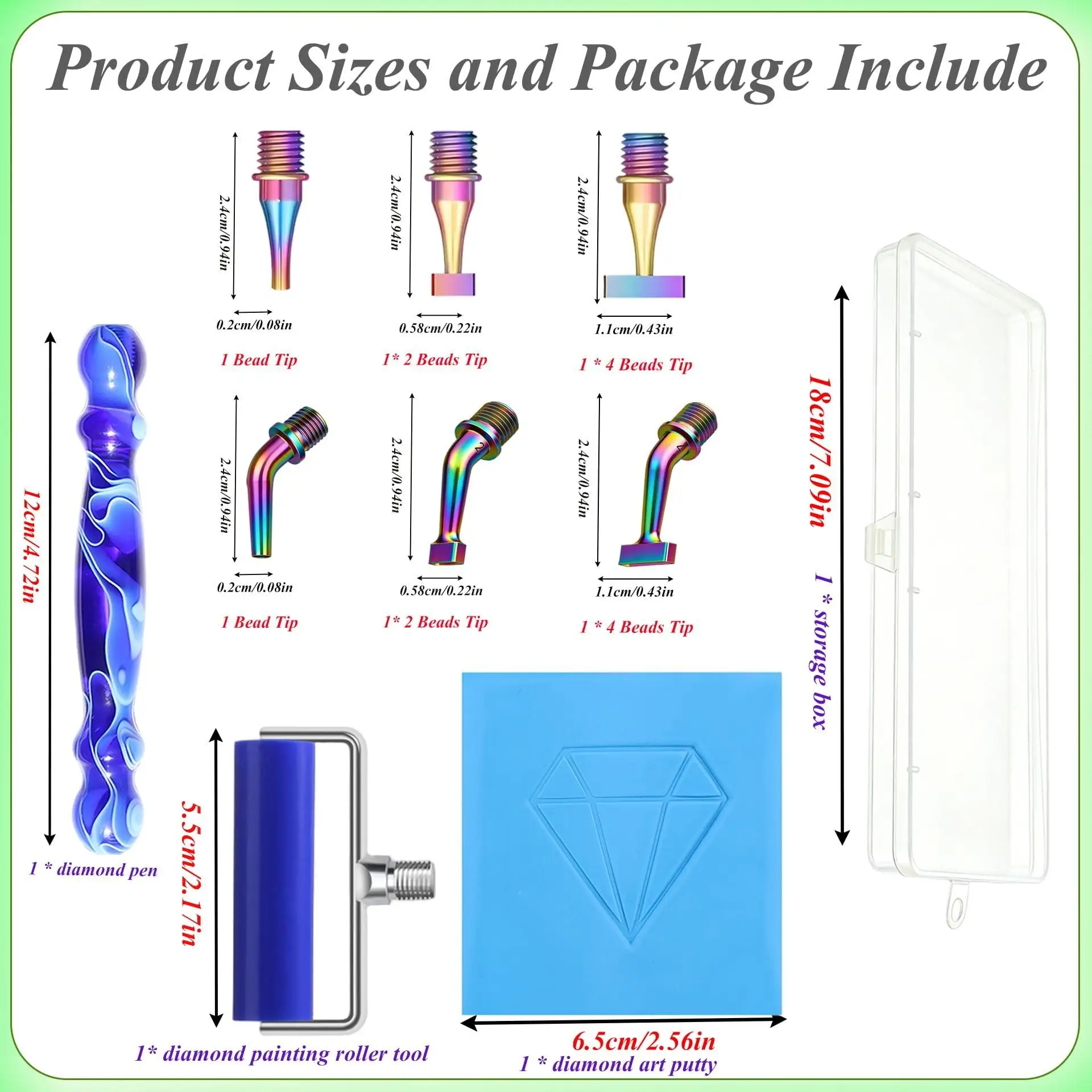 DIY Diamond Painting Dotting Pen Set Tools and Accessories, Including Fine-Threaded Metal Pen Tips, Clay, Roller Tools, and Straight and Angled Multi-Bead Pen Tip Accessories