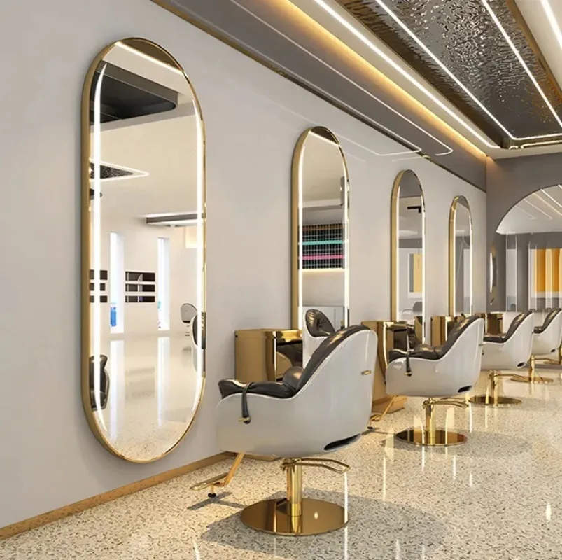 Mirror with lamp hanging on the wall Single-sided hair salon mirror Perm and dye hair salon mirror