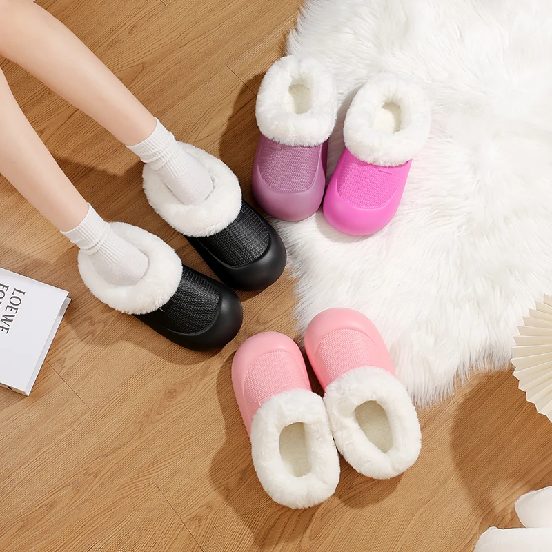 Women's Winter Fleece-Lined Home Slippers, Solid Color Thick Plush for Warmth and Breathability, Anti-Slip Quiet Durable Sole