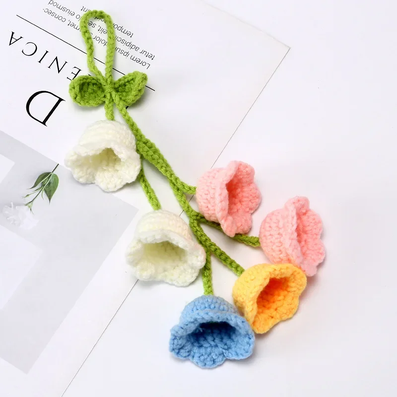 Crochet Bellflower Car Pendant Creative Handmade Keychain Backpack Accessories Car View Mirror Hanging Accessories