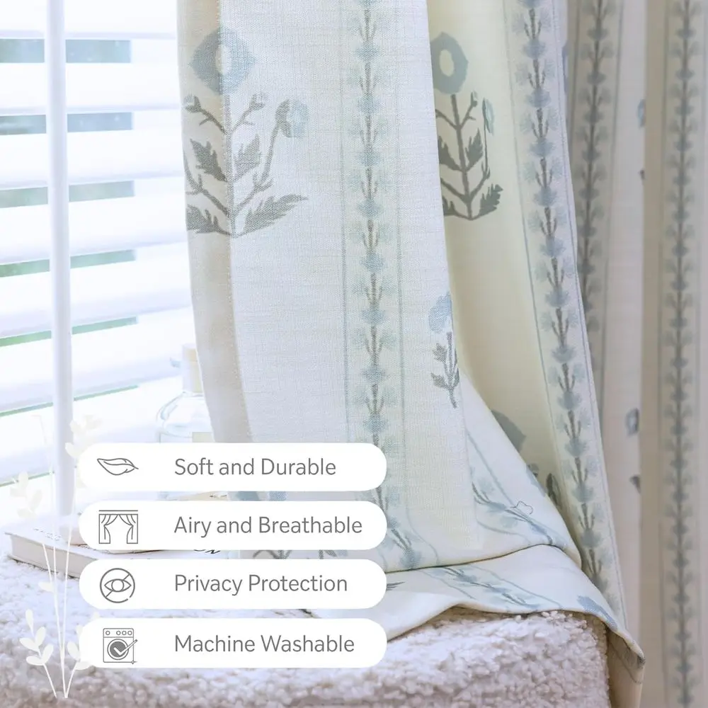 ستائر أنيقة بطيات من مزيج الكتان الزهري - تصفية خفيفة، لوحتين، أبيض عتيق، 30 × 108