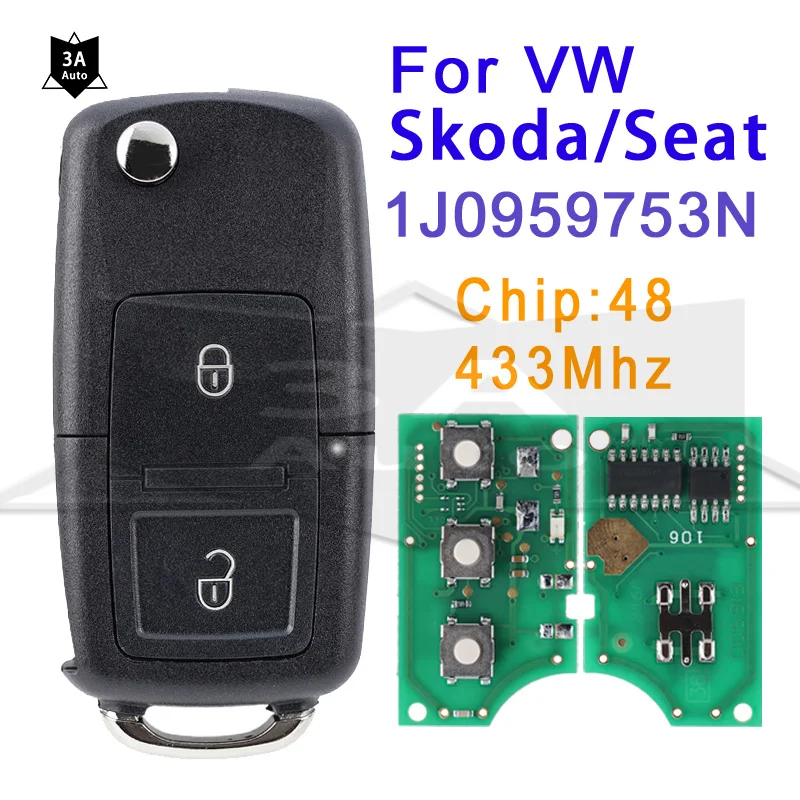 Flip Smart Remote Car Key HU66 For VOLKSWAGEN VW Beetle Bora Golf SEAT Toledo SKODA Octavia 1J0959753N 433Mhz ID48 Fob Blade