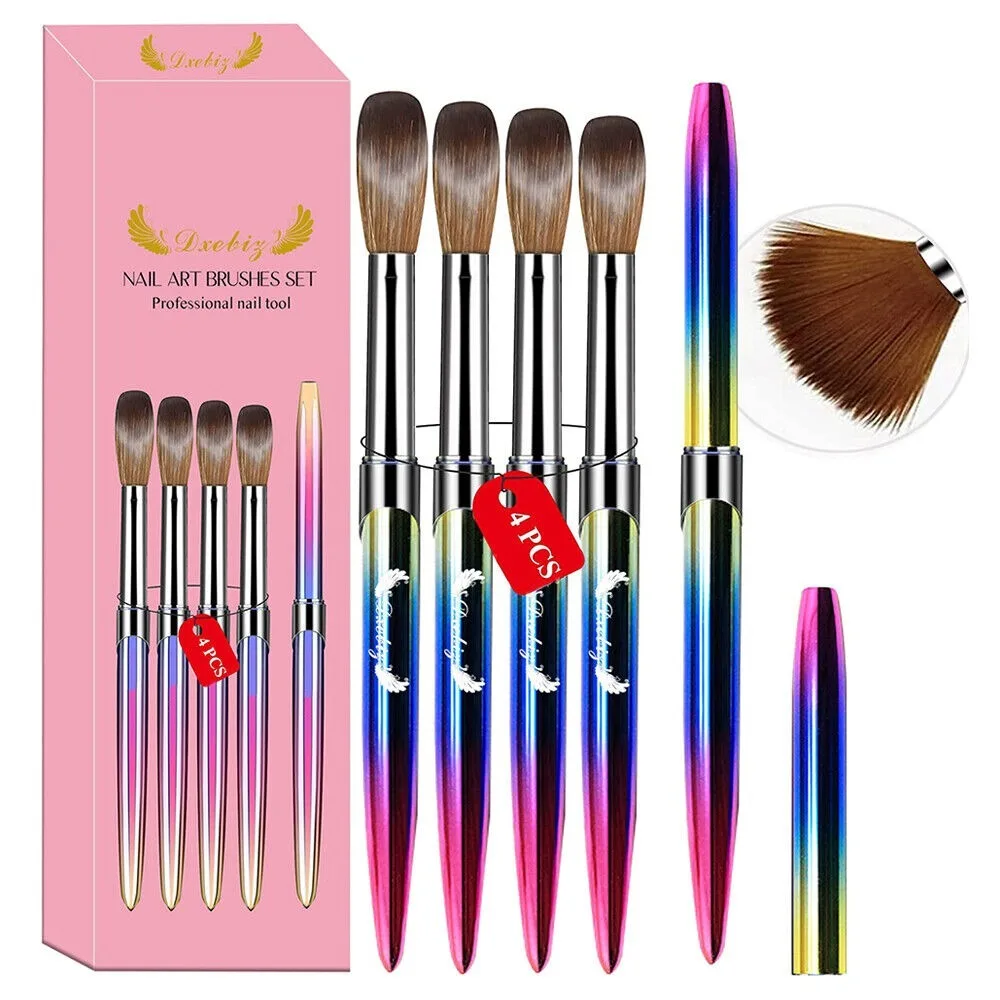 4 stks/set Duurzame Kolinsky Sable Nail Art Brush Set DIY Acryl Poederborstels Gemakkelijk Wassen Brushe