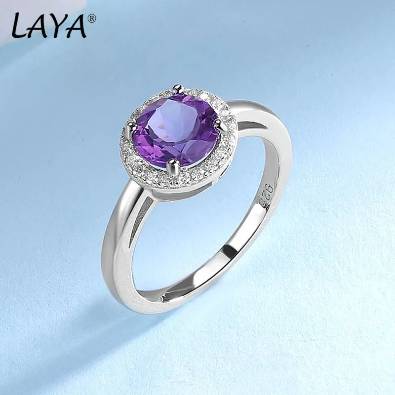 

LAYA 925 Sterling Silver Millennium Cut Vintage Gemstone Natural Amethyst Rings For Women Wedding Engagement Fine Jewelry