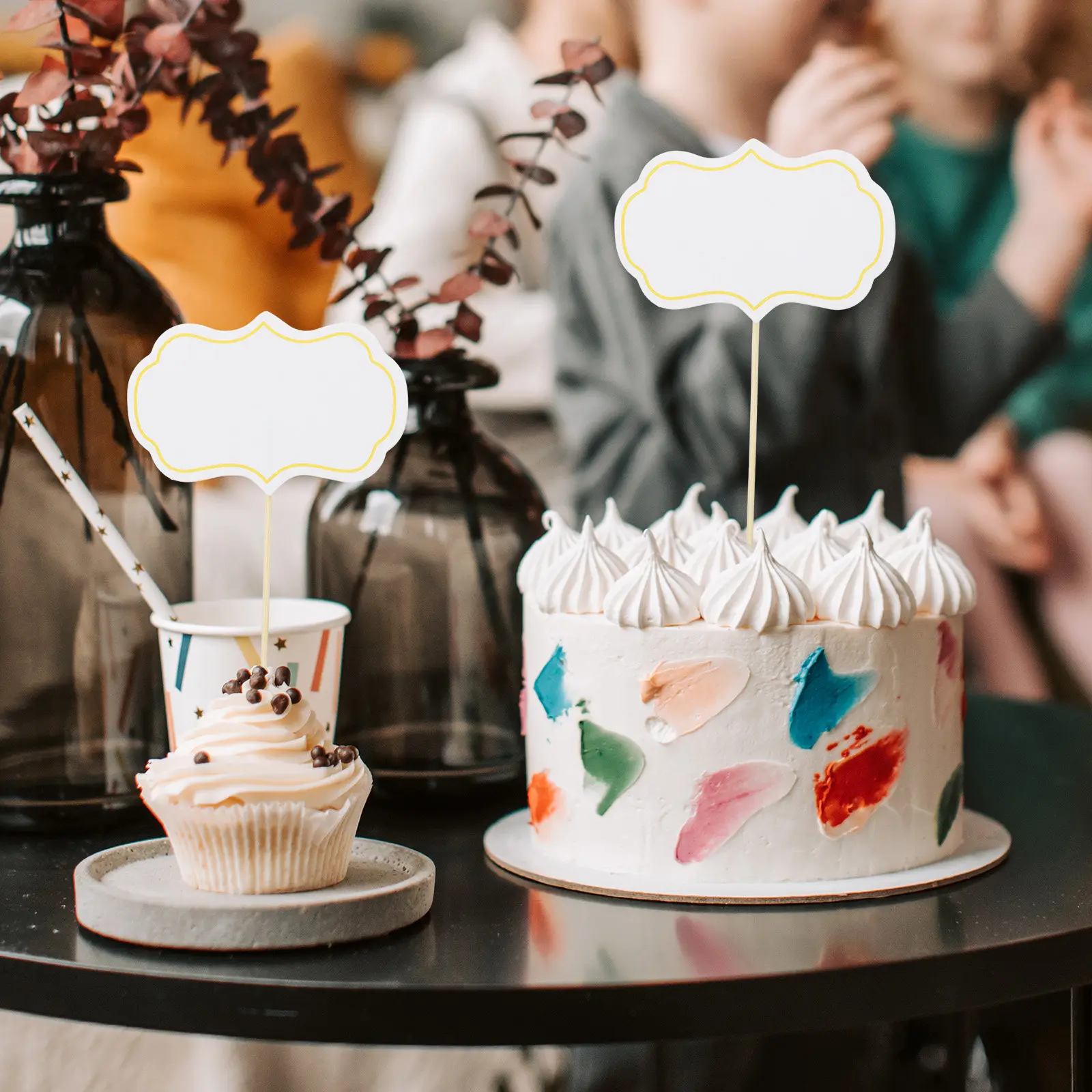 50 marqueurs de fromage pratiques et inscriptibles, panneaux de tableau noir pour gâteaux, cupcakes, desserts, buffets, pics de tableau noir pour cupcakes
