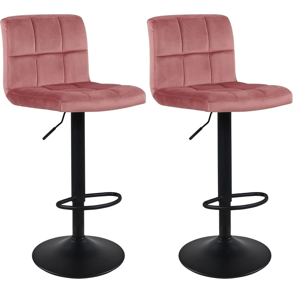 Bar Stools Set of 2,Modern Square Velvet Adjustable BarStools Counter Height Stools Bar Chairs 360° Swivel Stool Pink