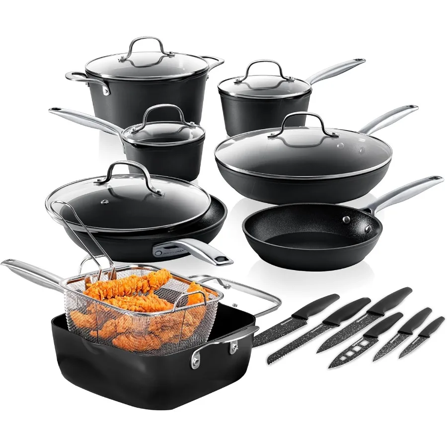 

20 Pc Hard Anodized Induction Cookware Sets Kitchen Pots and Pans Set Non Stick Anodized Kitchen Cookware Sets Nonstick Cookwar