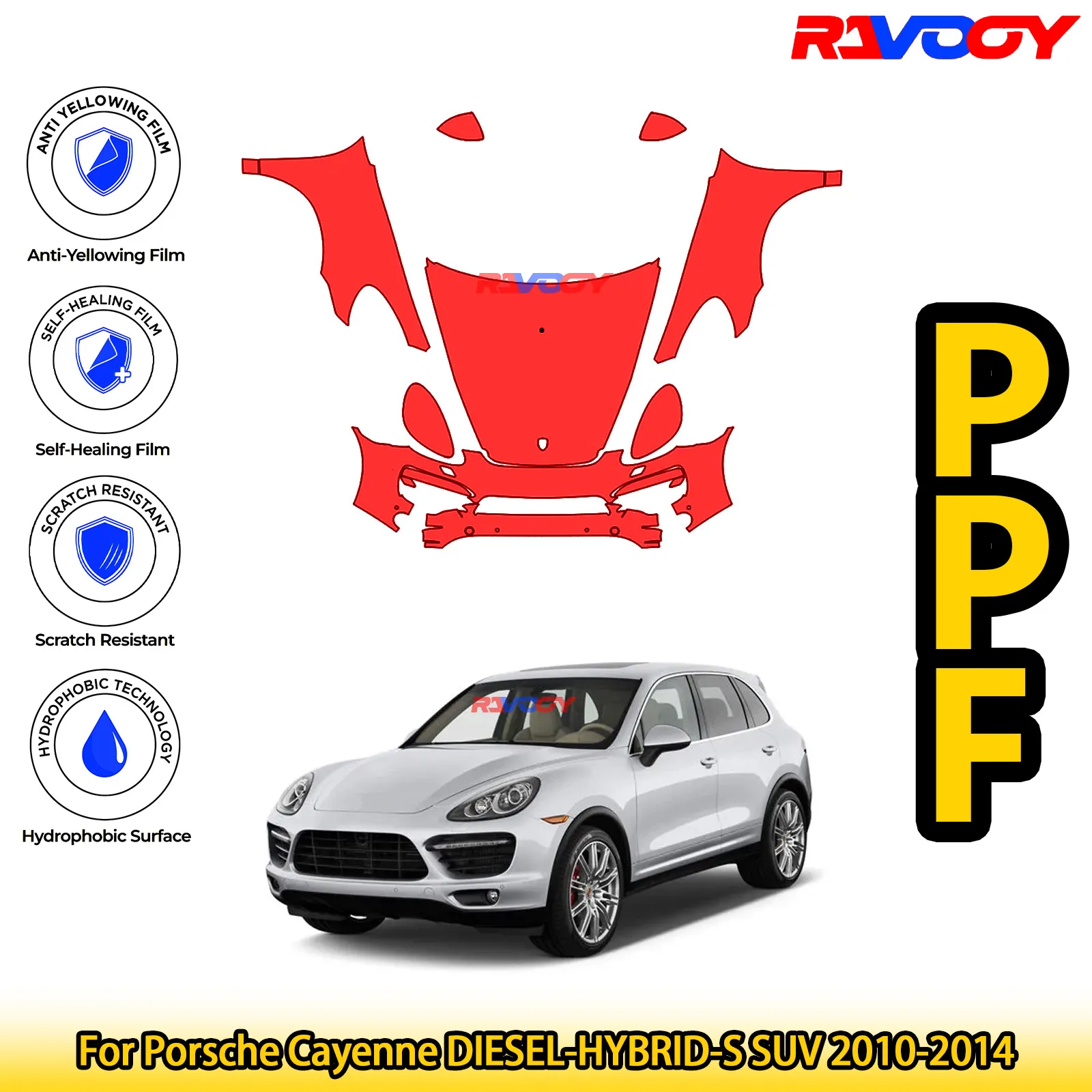 

Для Porsche Cayenne DIESEL-HYBRID-S SUV 2010-2014 глянцевый матовый черный предварительно вырезанный передний комплект PPF защитная пленка для краски