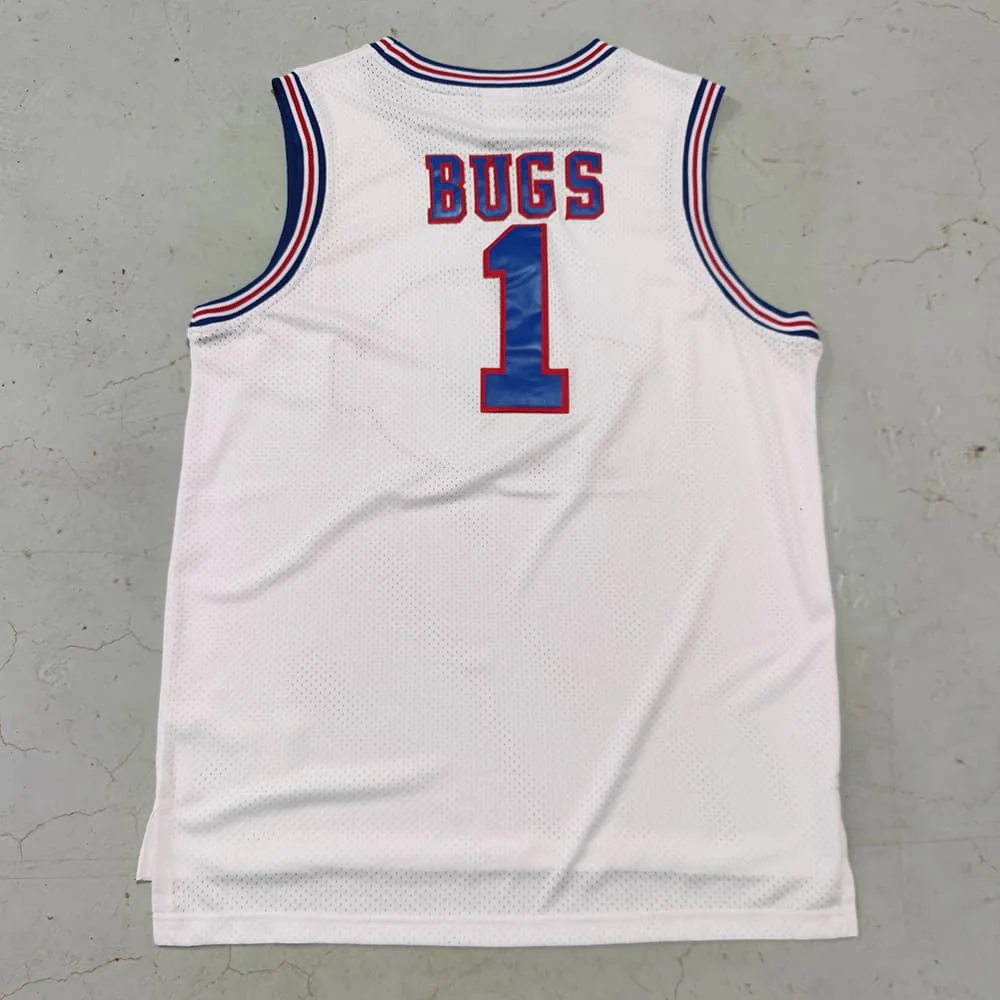 Trillest Space Jam Bugs 1 Lola 10 Murray 22 TAZ D.Duck 2 White Tune Squad Basketballtrikot Herrenbekleidung Familien-Set – Detail 7