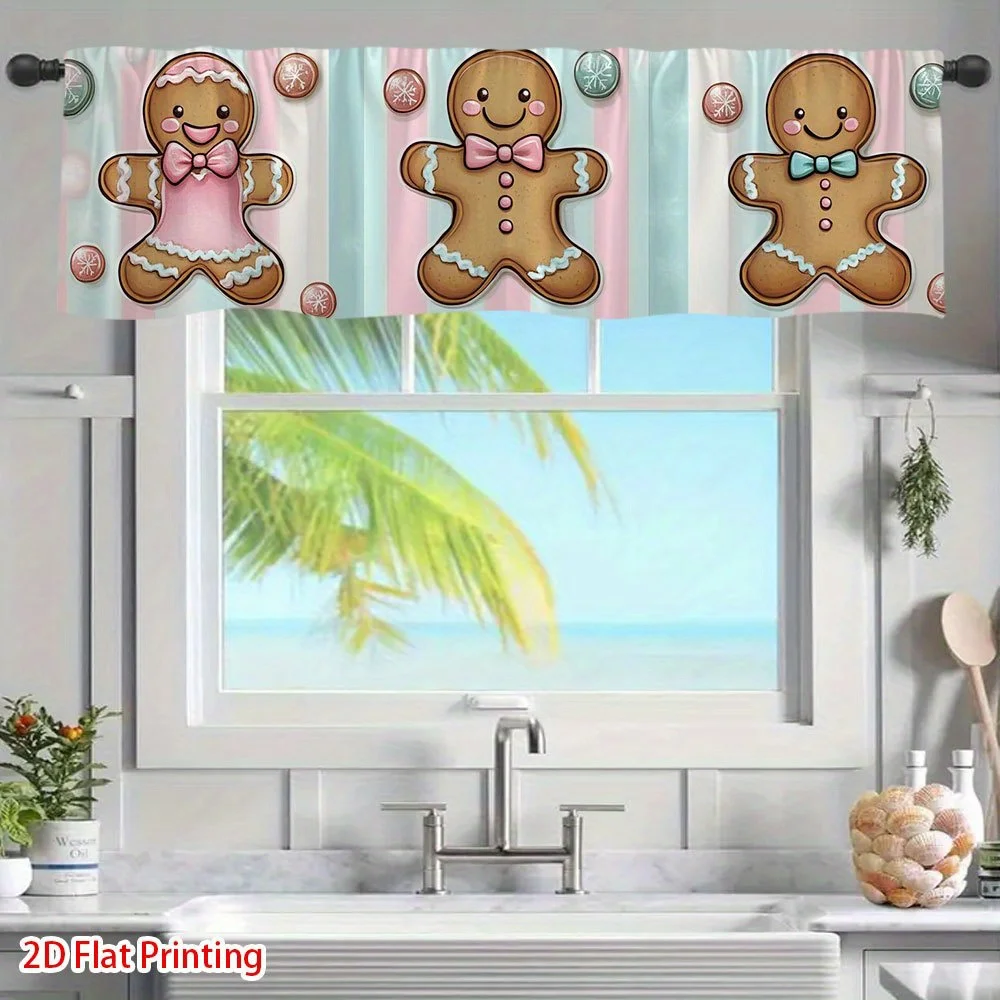 

2D плоская штора на балдахине с пряничными конфетами и звездами, 1 шт., полуоконная балдахин с пряничным и принтом, дизайн кармана с стержнями