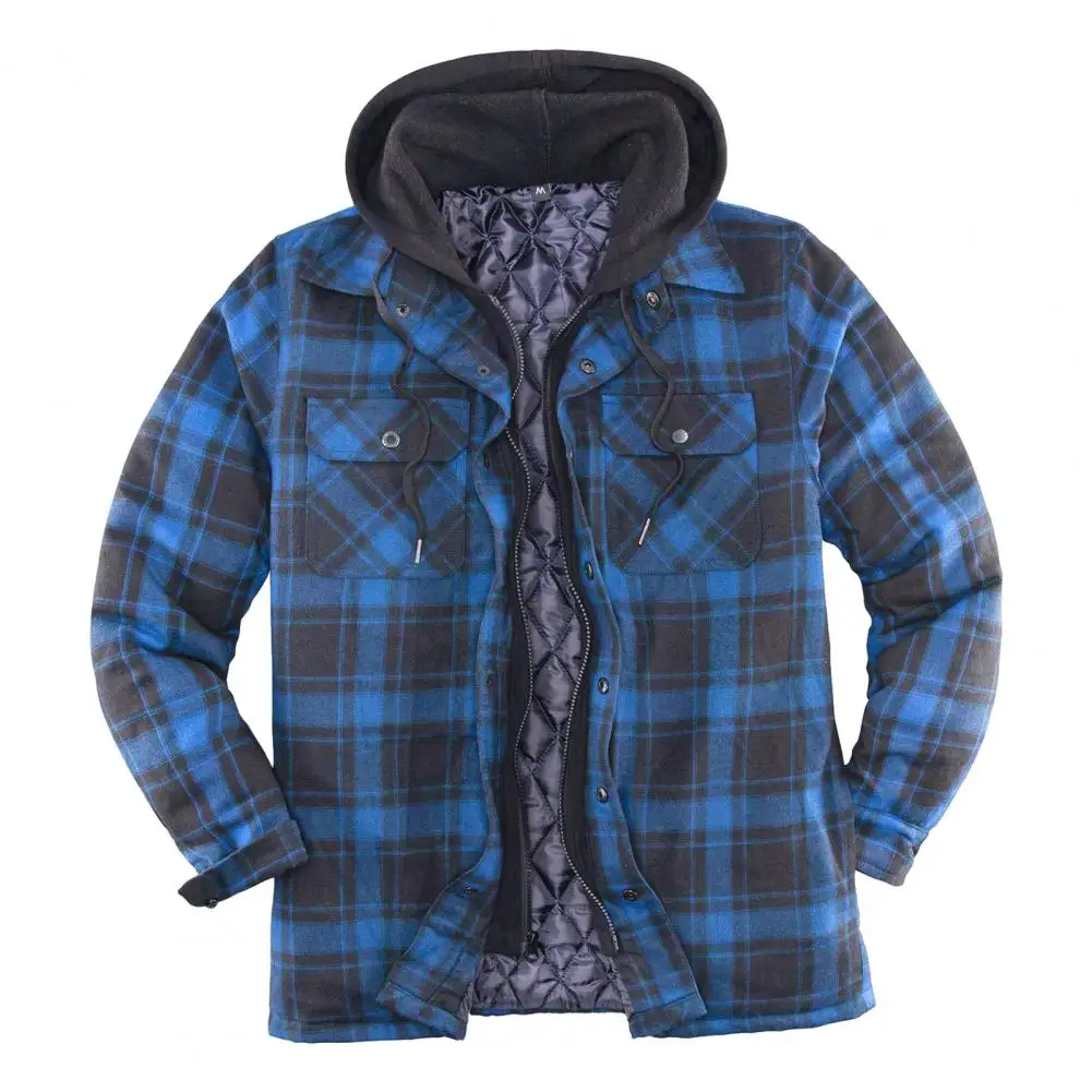 Red Black Hooded Plaid Western Cowboy Winter Shirt Jacket for Men Fleece Linend Flannel Casual Warm Checkered Shirt Male