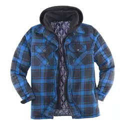 Red Black Hooded Plaid Western Cowboy Winter Shirt Jacket for Men Fleece Linend Flannel Casual Warm Checkered Shirt Male