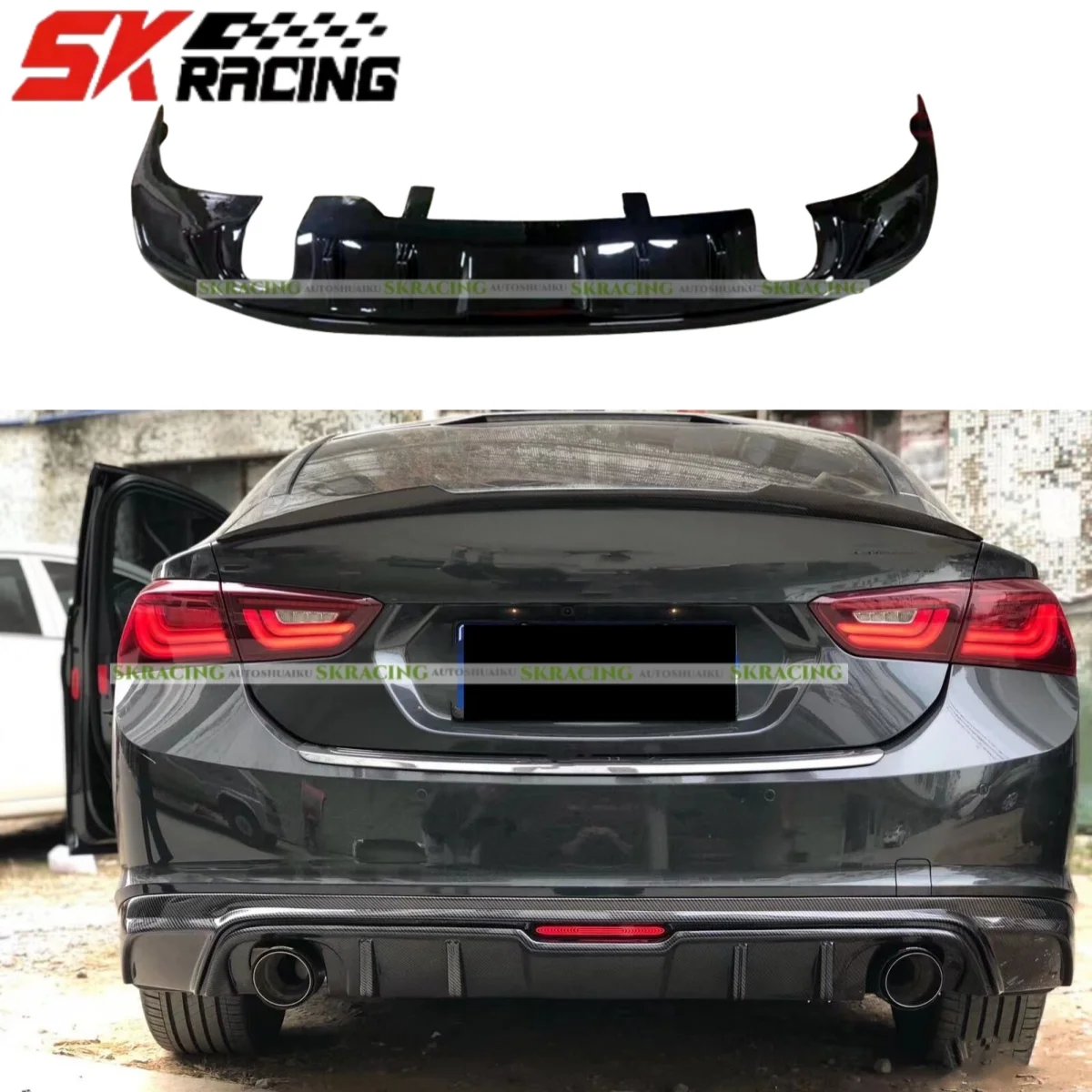 Fits For Chevrolet Malibu 2016-2018 Glossy Black ABS Rear Bumper Diffuser Lip Spoiler Refitment Car Decorative Accessories Trims