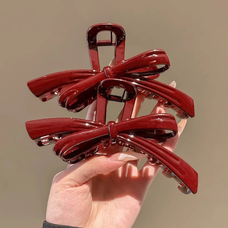 Large Angora Red Hair Clip Women's Versatile Hair Bow Shark Clip Minimalist Hair Accessories