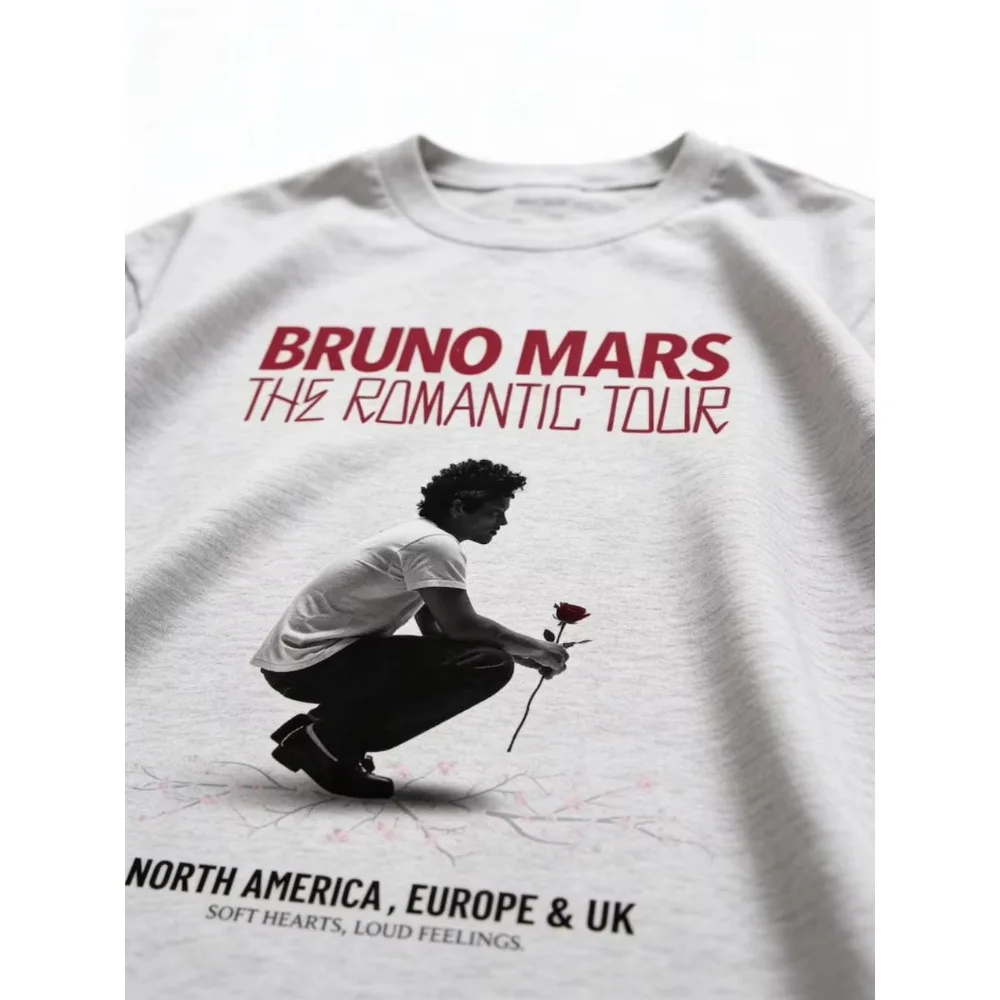 Camiseta estampada de Bruno Mars The Romantic Tour 2026, camiseta de algodón unisex para concierto de Bruno Mars, regalo para fanáticos de la música