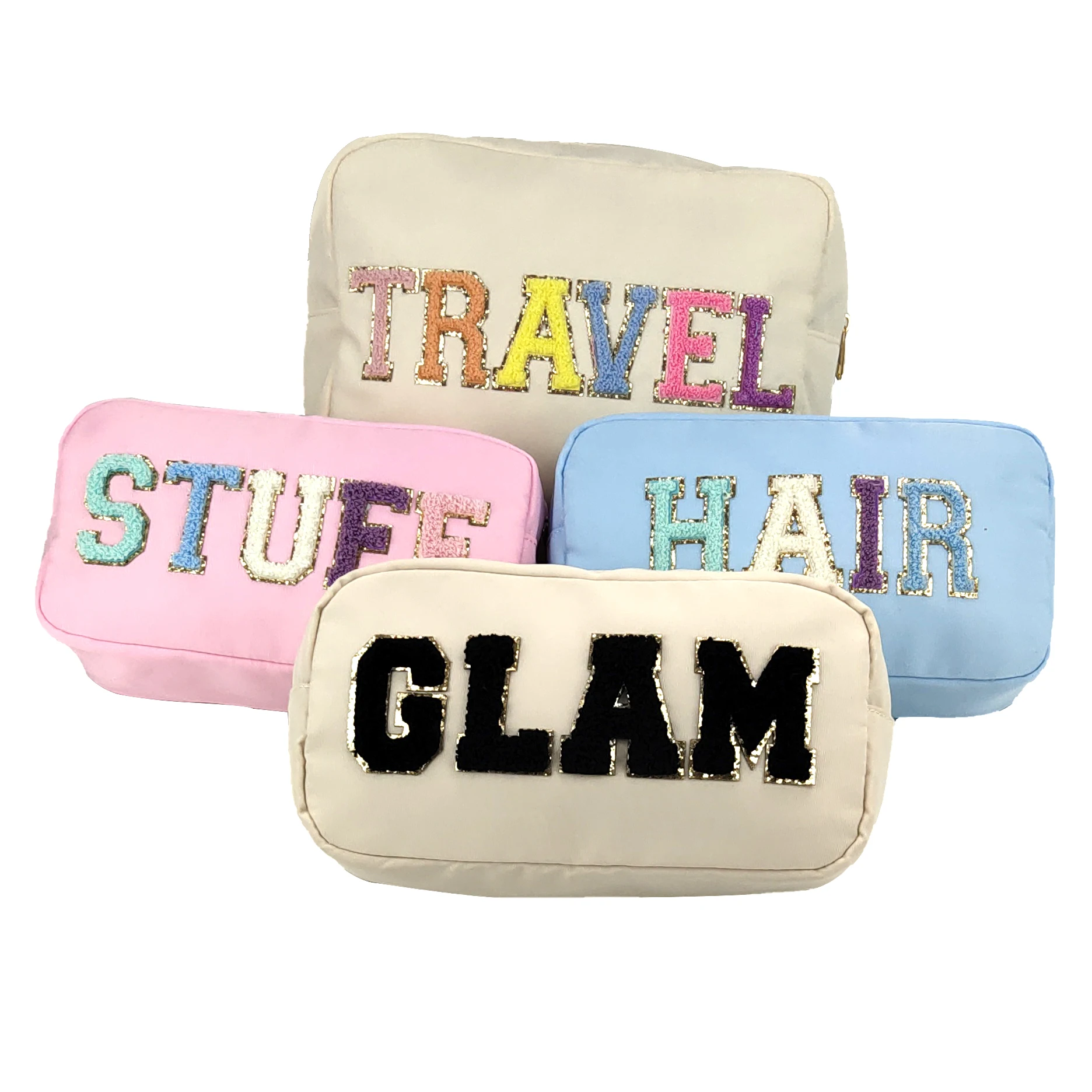 10pcs/set  Comes With Tide Letter Patch Nylon Waterproof Cosmetic Bag Large-capacity Daily Necessities Storage Bag