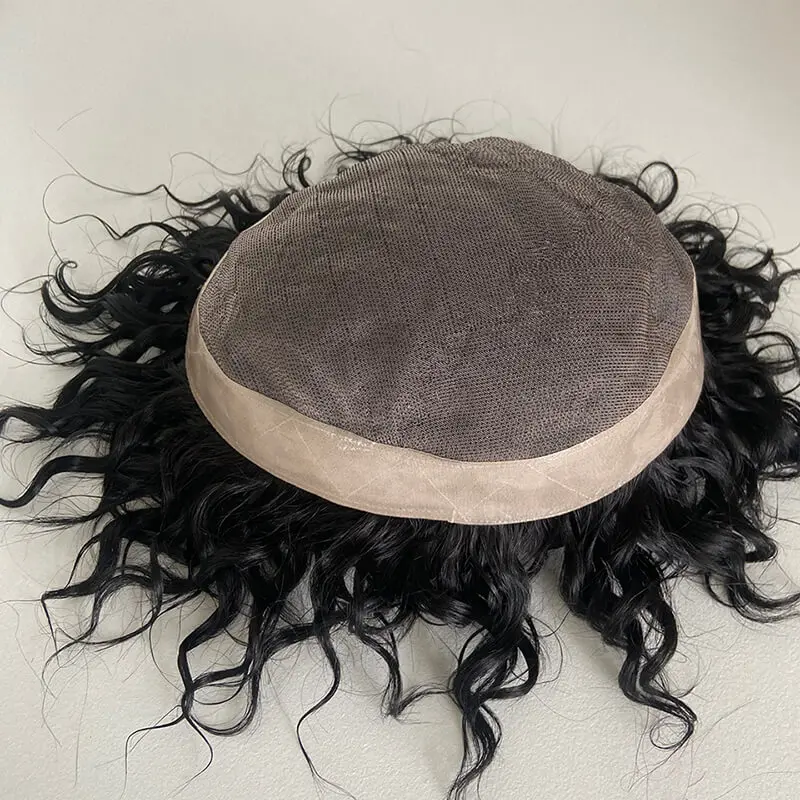 워터 곱슬 Toupee 남성용 가발, 파인 모노 베이스, 남성 모발 보형물 100%, 자연스러운 인모, 내구성 있는 모발 배출 시스템 유닛