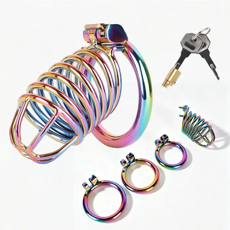 Colorful Metal Hollow Chastity Cage Penis Lock Device Anti Cheating Husband Loyalty BDSM Sex Toy for Men 18+