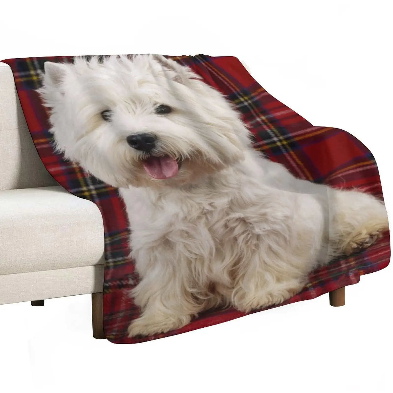 

West Highland White Terrier on a Scotch Plaid Throw Blanket valentine gift ideas Bed Fashion Sofas Quilt Blankets