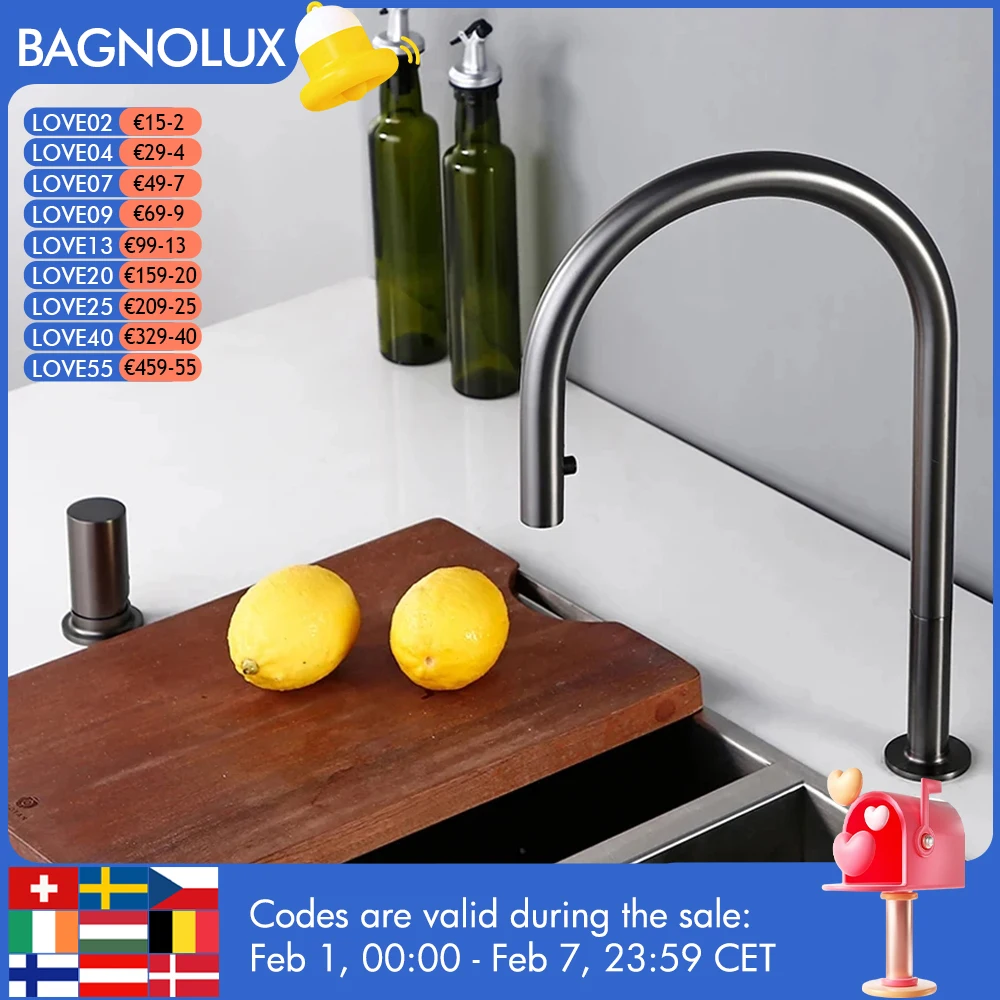 

Выдвижной Смеситель для кухонной раковины, матовый, металлический, черный, с одной ручкой, с двумя отверстиями, латунный, устанавливается на столешницу распылитель холодной воды