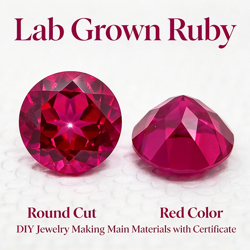 Lab Grown Ruby Round Cut Red Color High Quality Charms Jewelry Making Ring Necklace Earrings Main Materials with Certificate