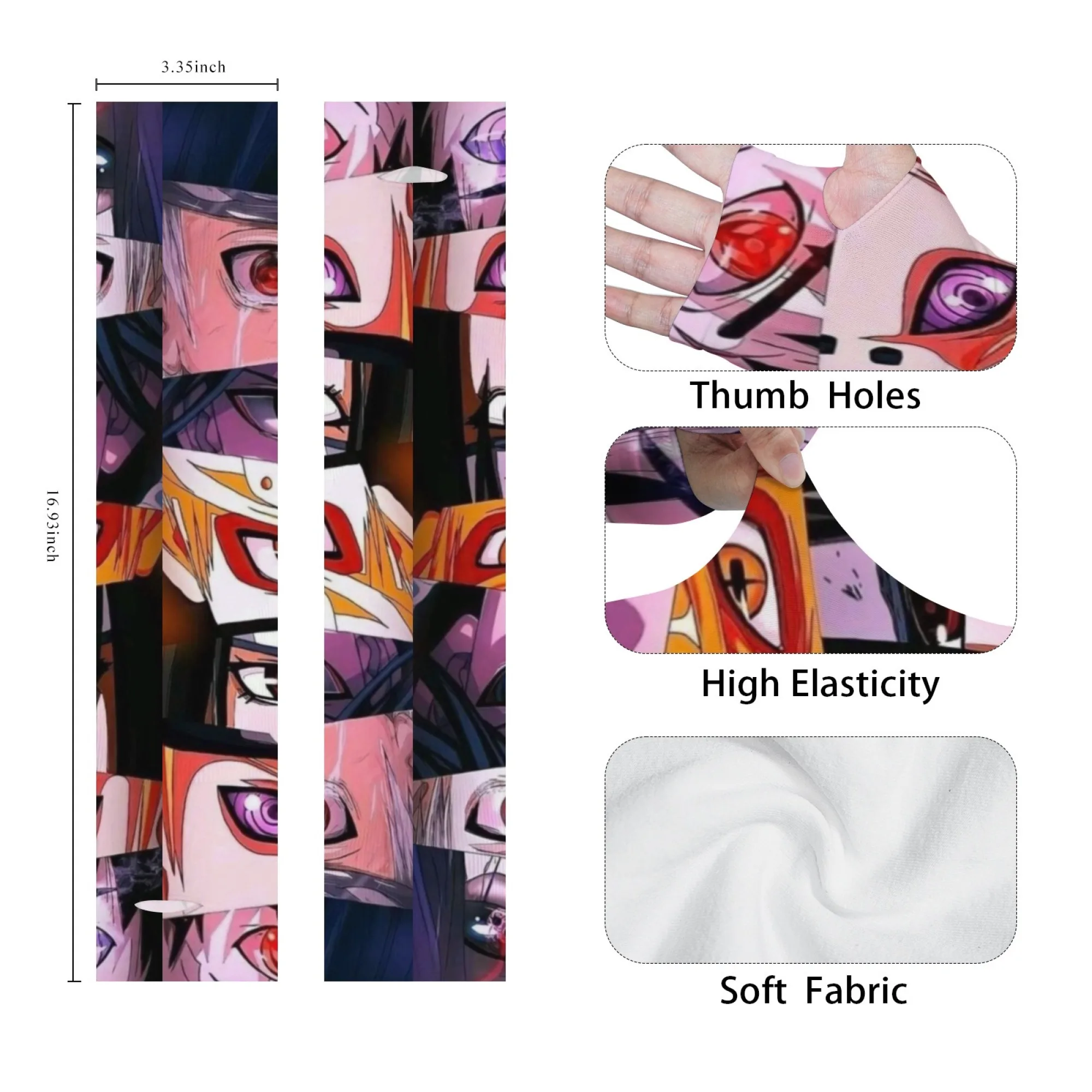 عيون شخصية الرسوم المتحركة، أكمام ممتعة ومبتكرة، مريحة وقابلة للتنفس وغير قابلة للانزلاق للحماية من أشعة الشمس في الهواء الطلق، أكمام البستنة للجنسين