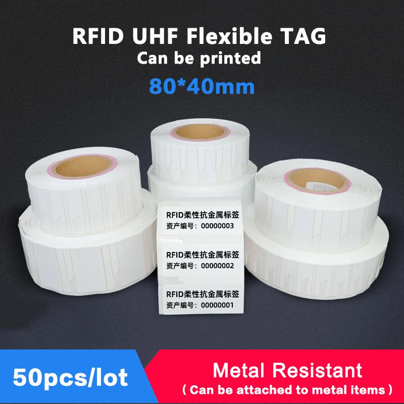 

RFID UHF Tag Flexible Anti metal 18000-6C 860-960MHz RFID UHF Sticker Label Electronic label 900 MHz High Quality 50PCS