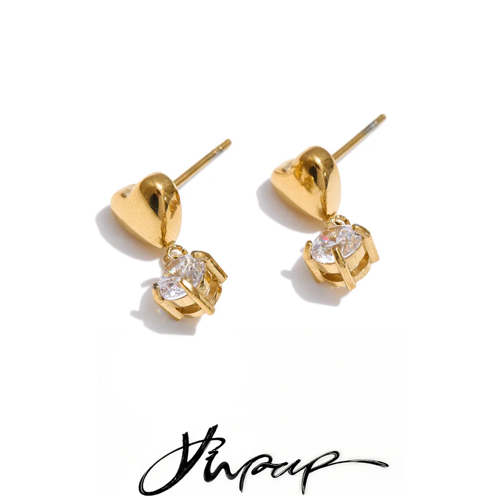 Yhpup Valentine's Day Gifts Stainless Steel Cubic Zirconia Heart Drop Earrings Charm Romantic Fashion Daily Jewelry Recommend