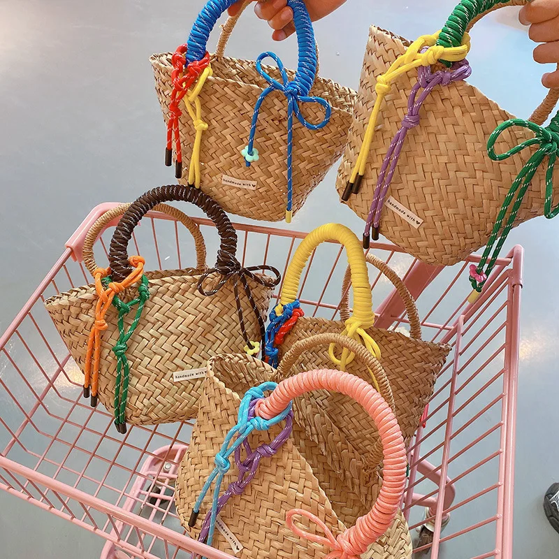 new style handmade With rope simple fashion handbag basket seaside holiday beach style retro straw bag