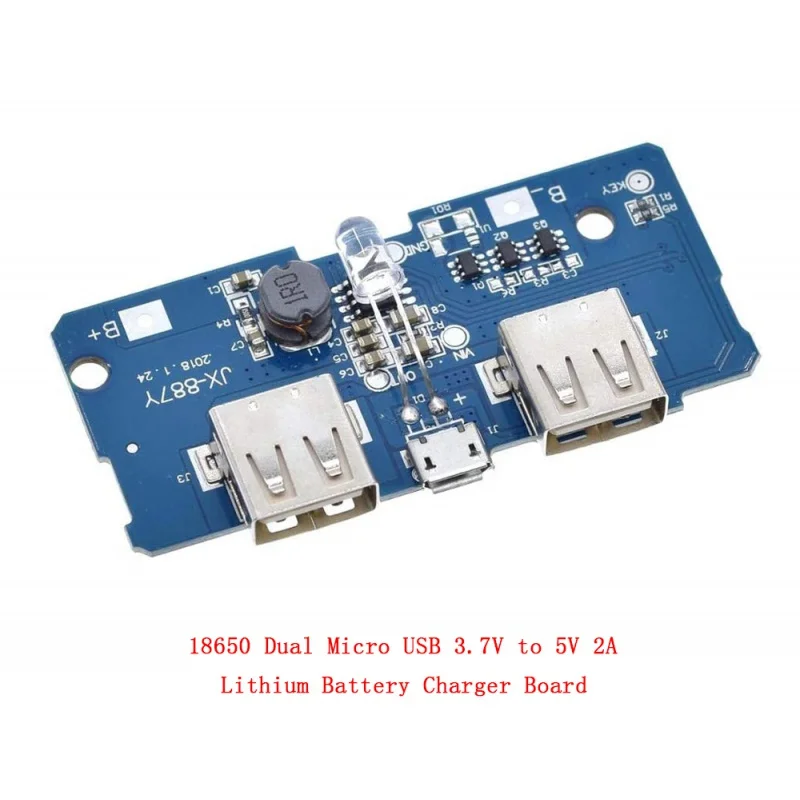 Chargeur de batterie au Lithium, double Micro USB 18650 V à 5V 2A, Module élévateur 3.7 avec Led, Diy, 18650