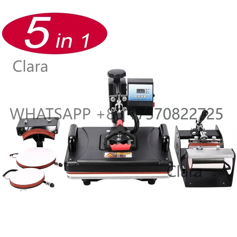 Clara Tools Store5 in 1 T-shirT Heat Press Machine Sublimation Heat Press Machine for Mug Hat Plate Case Puzzle Key Chain Printi