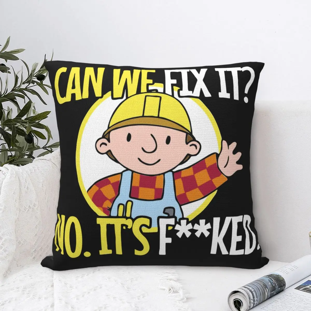 Bob The Builder Square Pillow Cases Can We Fix It Funny Repair Cushion Cover Customized Zippered Decor Pillowcase for Seat 18