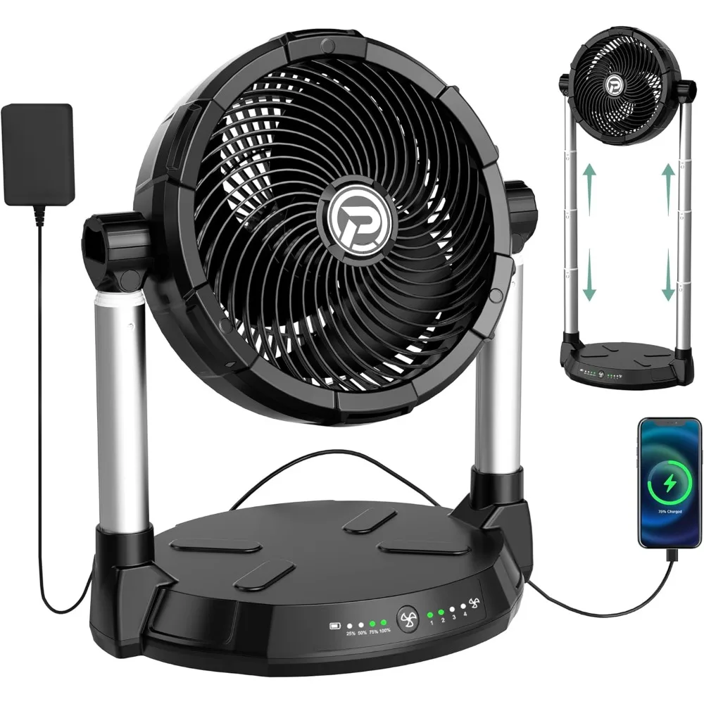 US Shipping 40000mAh Battery Operated Floor Fan 65 Hours Runtime 12 Inch High Velocity 4 Speed Adjustable Height 180 Tilt