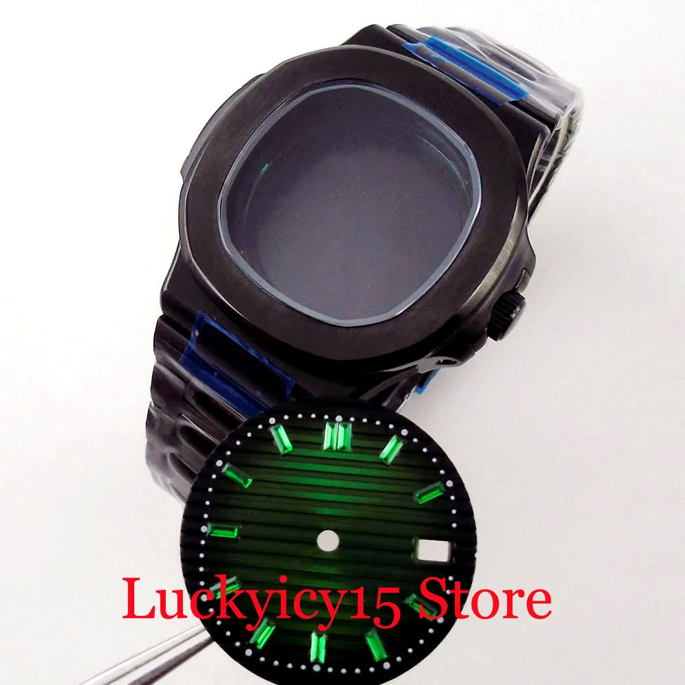 

316L Stainless Steel Square Black PVD Watch Case 40MM Fit NH35A NH36A SKX SRP NH38A NH70A Movement Sapphire Glass Black Bracelet