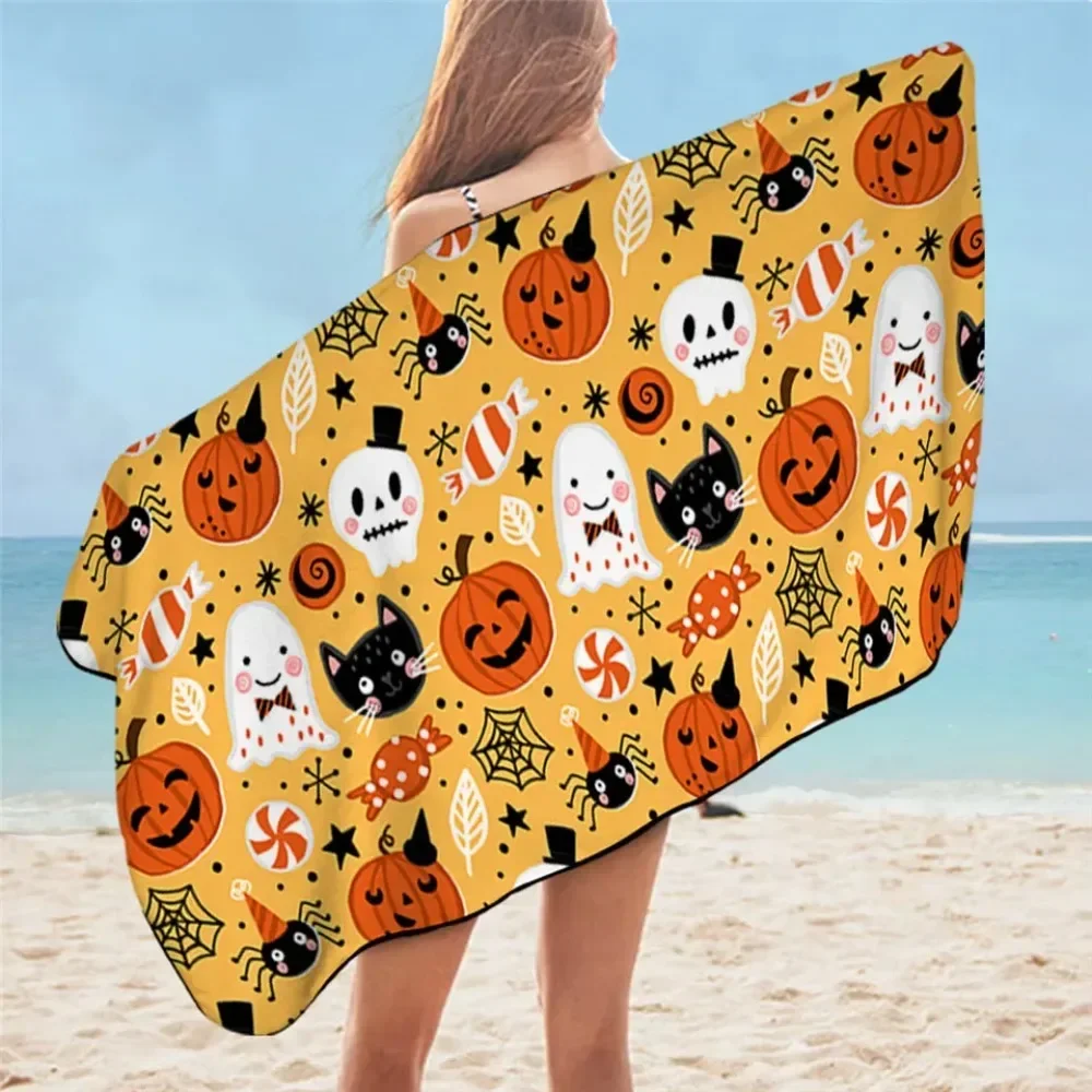 BeddingOutlet Halloween Bath Towel Microfiber Pumpkin Beach Towel for Kid Black Cat Bathroom Blanket Candy Serviette Dropship