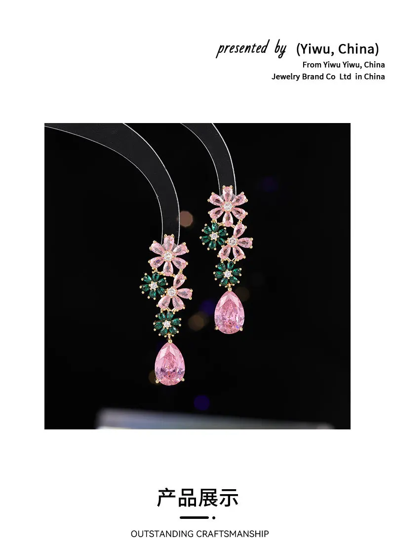 أقراط زهرة ملونة، قلادة على شكل فتاة فريدة من نوعها وجديدة، أقراط، مجموعة أقراط قطرة الماء من الزركون