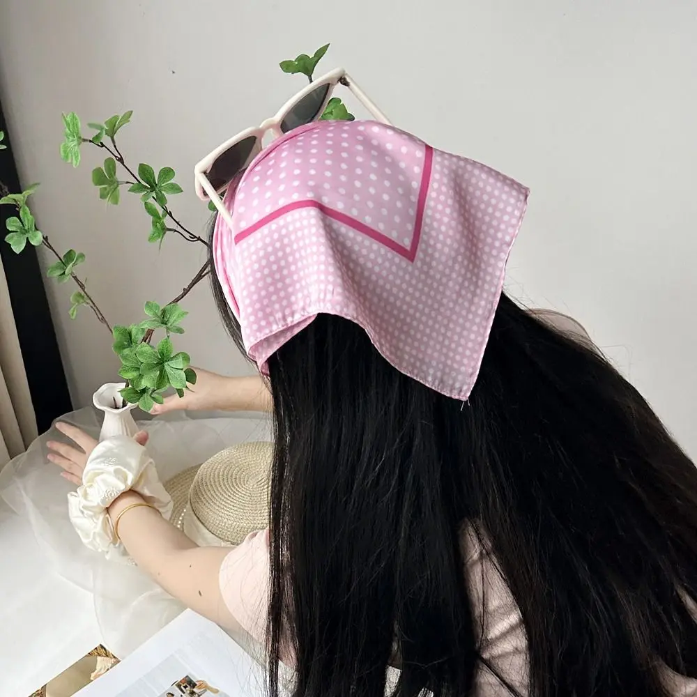 All-match Printed Dot Print Scarf Colorful Y2K Small Square Scarf Korean Geometric Shape Polka Dot Silk Scarf Women