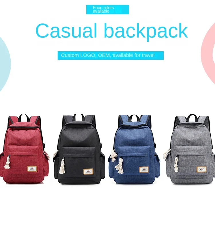 Neue Lade Interface Rucksack Solide Nylon Rucksack Casual Wasserdichte USB Student Tasche