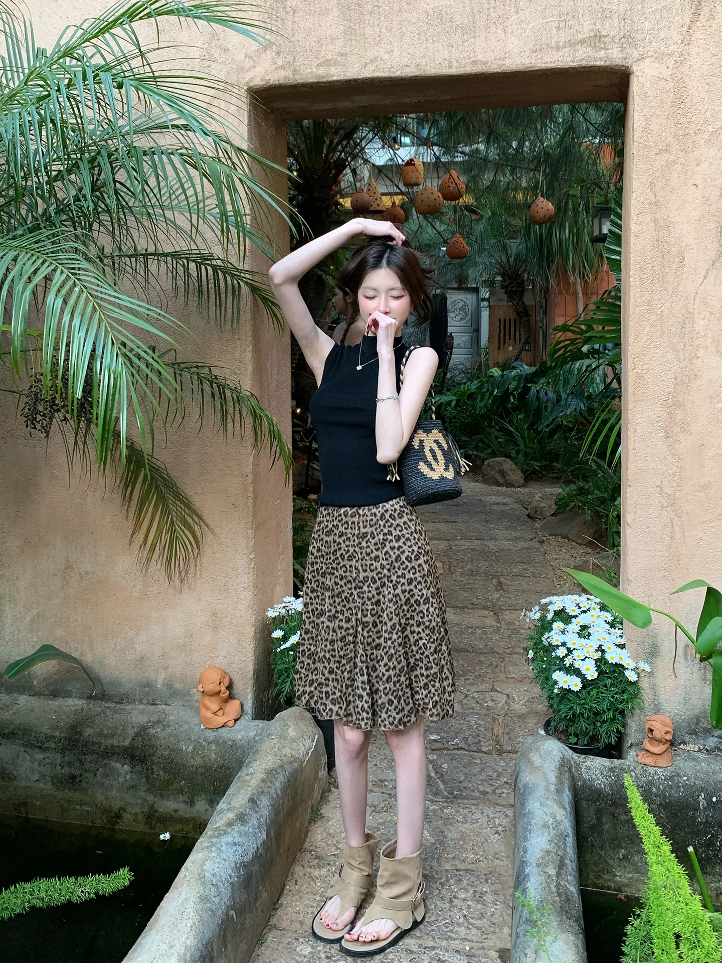 

Винтажная женская юбка А-силуэта с леопардовым принтом, с высокой талией, весенняя модная модель для элегантных дам