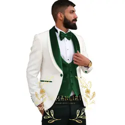 Classic White Jacquard 3 Pieces Men's Suits Tailor Made Business Formal Man Wear Wedding Suit Grooms Blazer Vest Pants Set