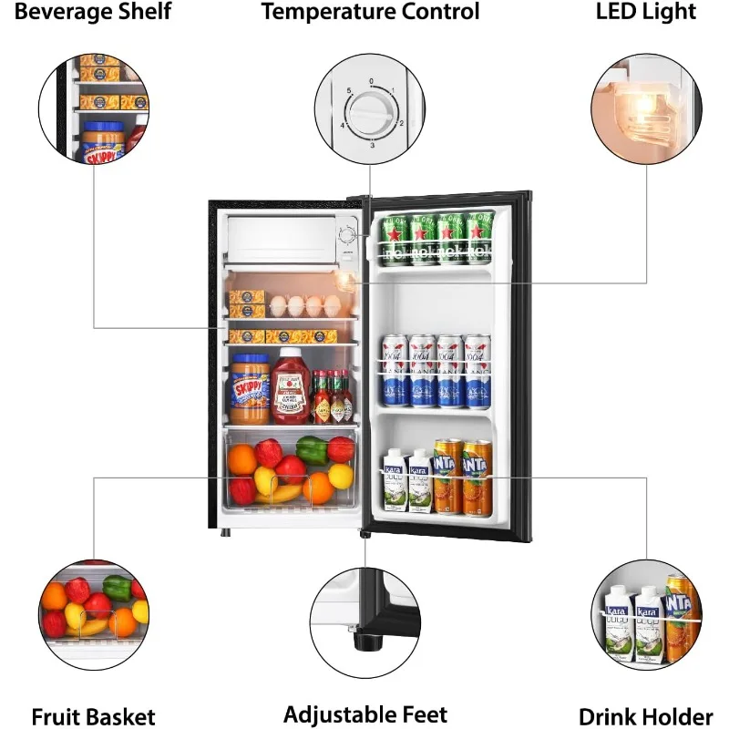 3.1 Cu.Ft Mini Fridge with Freezer, Single Door Mini Refrigerator, 5 Settings Temperature Adjustable, Compact Refrigerator