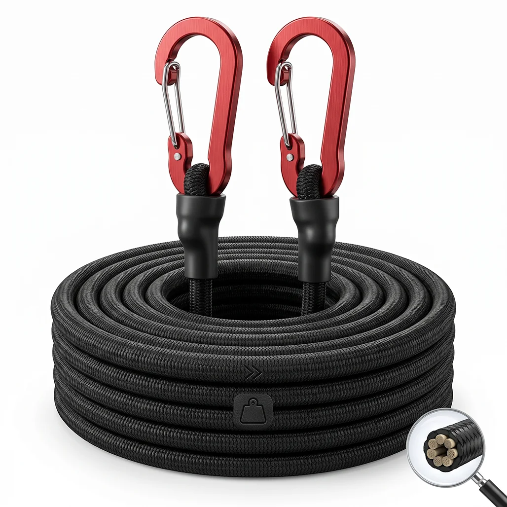 Heavy Duty 8mm Bungee Cords Latex Elastic Tie Strap With Aluminum Carabiner Hooks For Camping Tent Luggage Packing Ropes