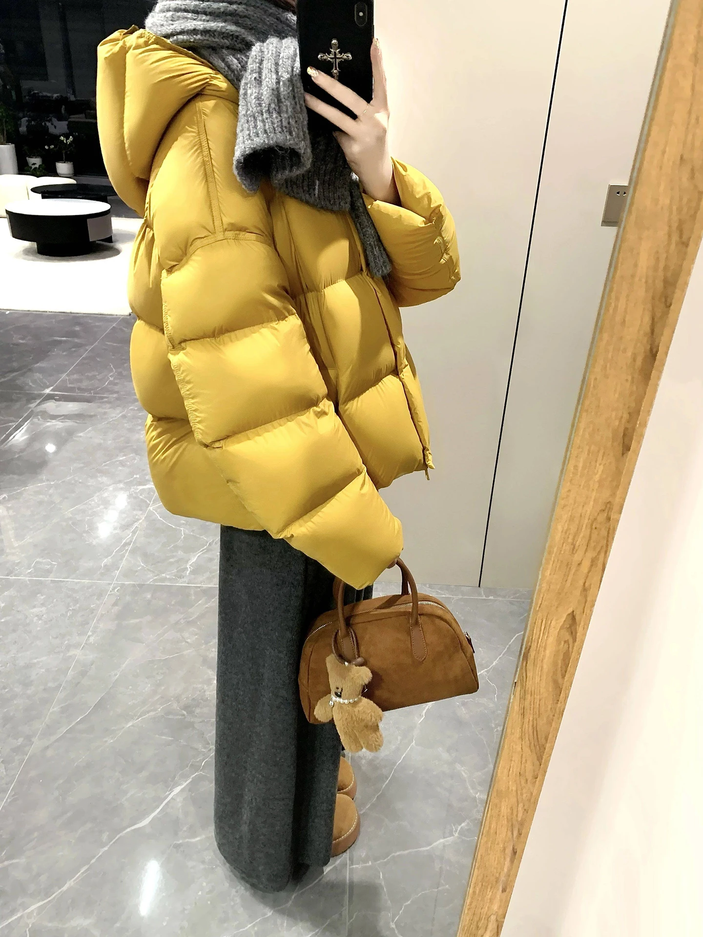 

Korean Sle Cloud Puff Hooded ort down Jaet Women's Winter Thi Outerwear Cute Small Size Version Commute Cotton Coat